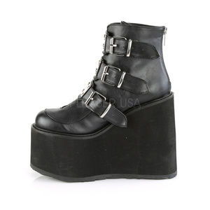 Goth Wedge Platform Buckle Ankle Boots